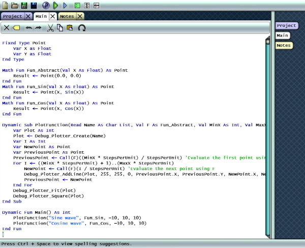 Image of the Steamroller Integrated Development where code for testing the plotter can be seen